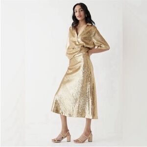 NWT J. Crew Gold Sequence Skirt Plus Size 22‎